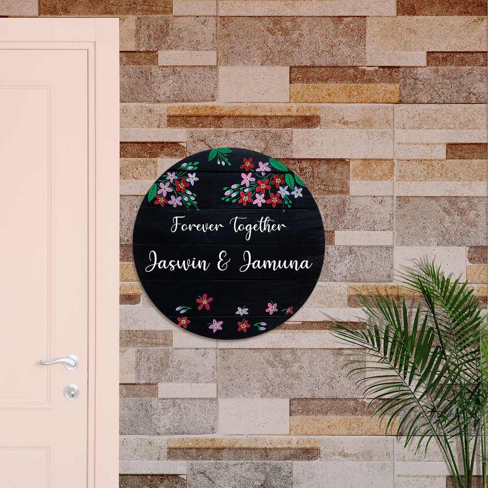 Hand Painted Floral Name Plate - Wall Mounted Personalized Sign Example
