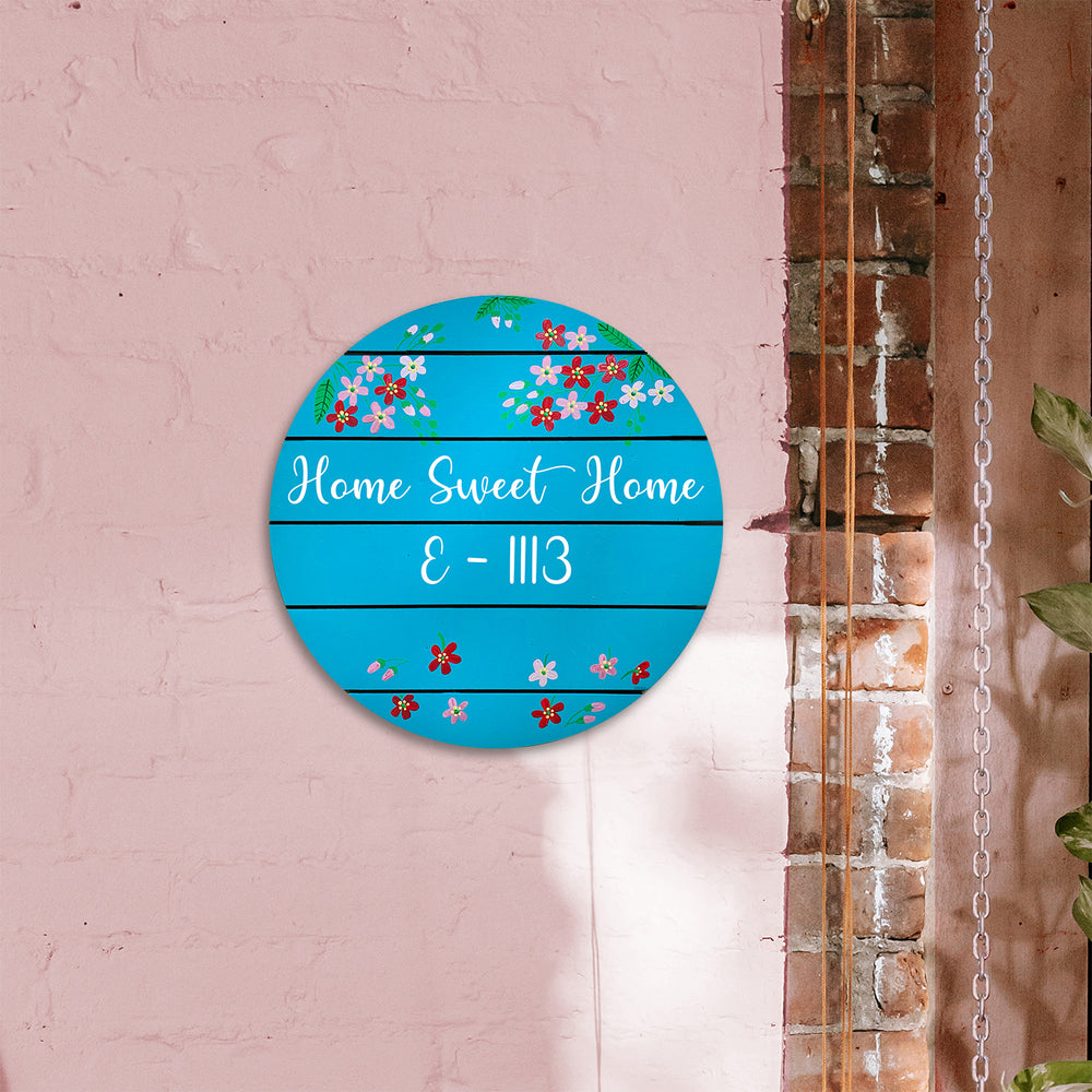 Hand Painted Floral Name Plate 1 - Mounted on Pink Wall Close-up