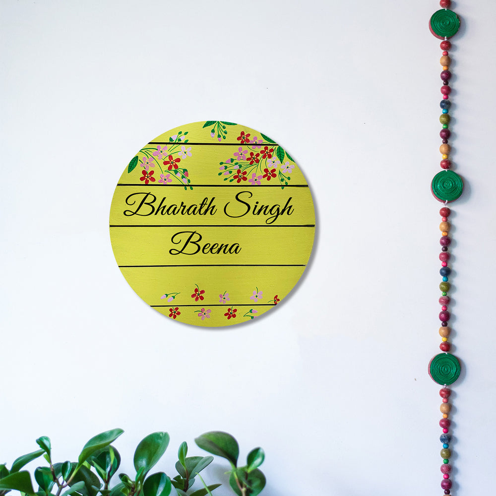 Hand Painted Floral Name Plate 2 - Front View with Name Personalization