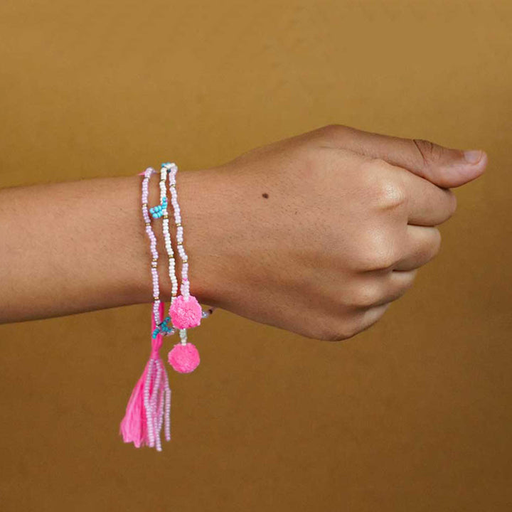 Reusable Beaded Tassel Lumba Rakhi For Bhabhi With Roli Chawal - Bracelet Worn on Wrist