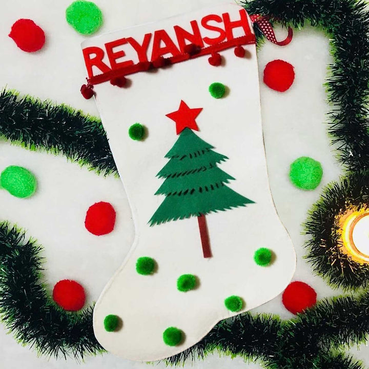Personalized Tree With Star Felt Stockings For Christmas Wall Decoration