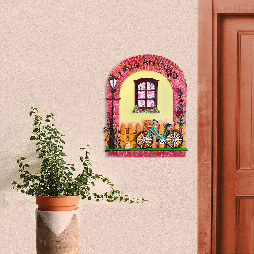 Personalized Artsy Family Name Plate With Miniature Elements - Mounted on Exterior Wall Next to Door