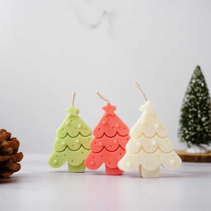 Handmade Christmas Tree Vanilla Scented Soy Wax Candles | Secret Santa Gift Ideas | Set Of 3