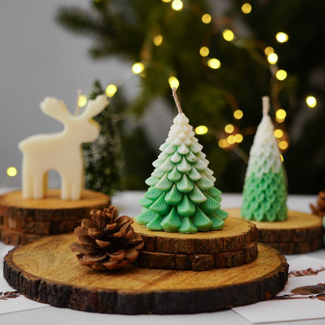 Handmade Xmas Tree Lavender Scented Soy Wax Candles For Christmas Decoration | Set Of 2