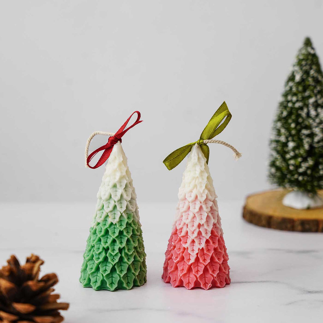 Handmade Xmas Tree Lavender Scented Soy Wax Candles For Christmas Decoration | Set Of 2