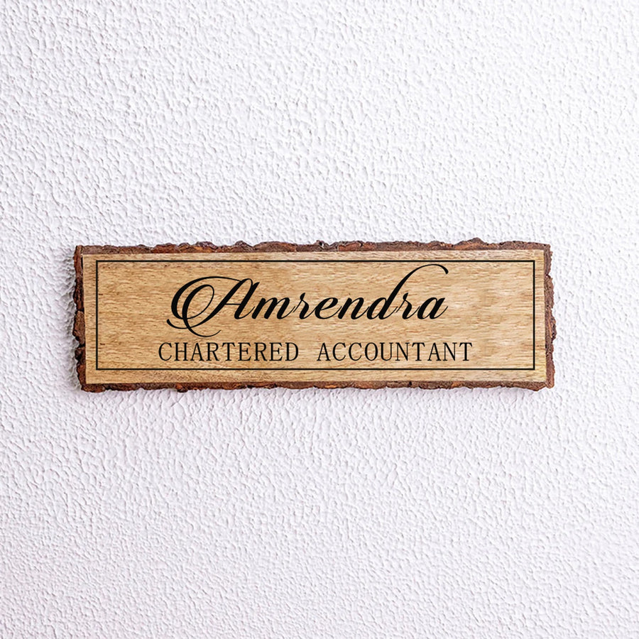 Handcrafted Mango Wood Personalized Professional Name Plate For Chartered Accountant - Mounted on Textured Wall