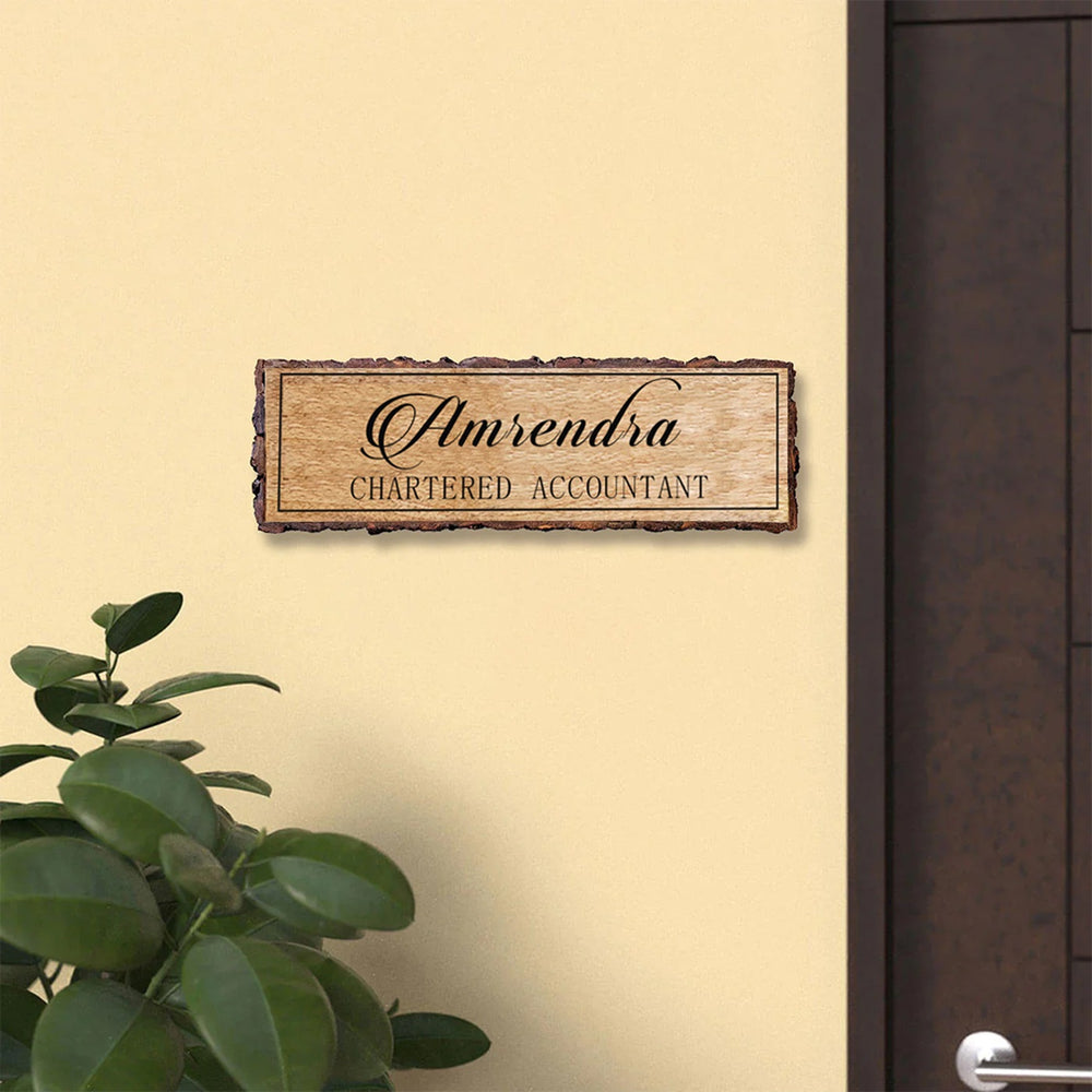 Handcrafted Mango Wood Personalized Professional Name Plate For Chartered Accountant - Mounted on Wall Near Door