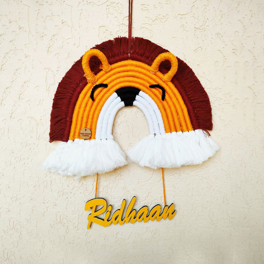 Macrame Tiger Personalized Kids Name Plate - Hanging with Name Personalization