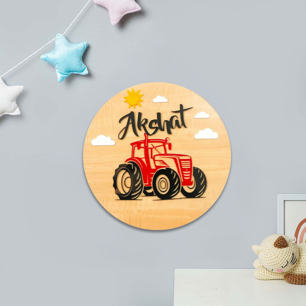 Personalized Tractor Triumph Theme Acrylic Kids Name Plate - Mounted on Wall with Name Personalization