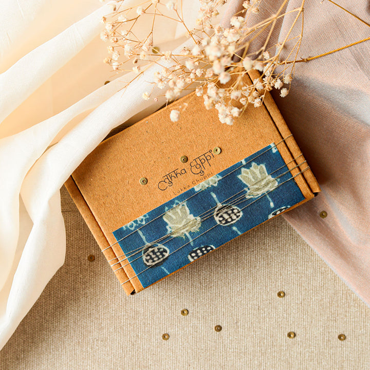 Handmade Reusable Gold Beads And Gathered Upcycled Fabric Rakhi With Roli Chawal For Brother - In Packaging