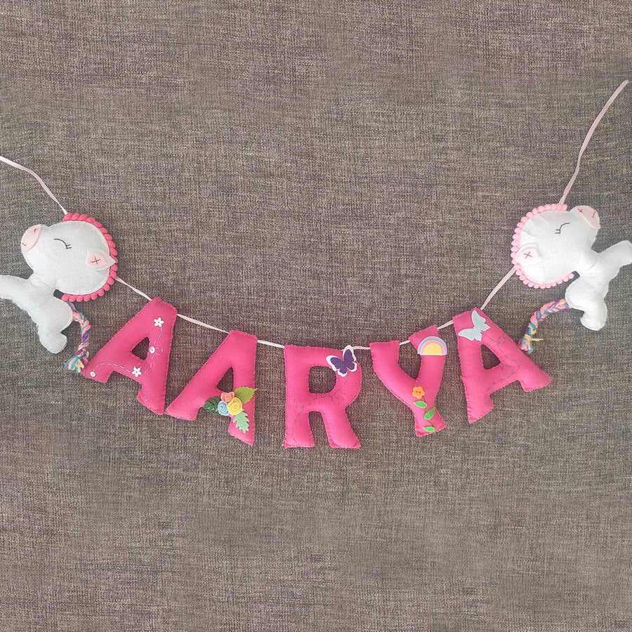 Personalized Handmade Unicorn Theme Felt Bunting - Name Personalization Example Hanging