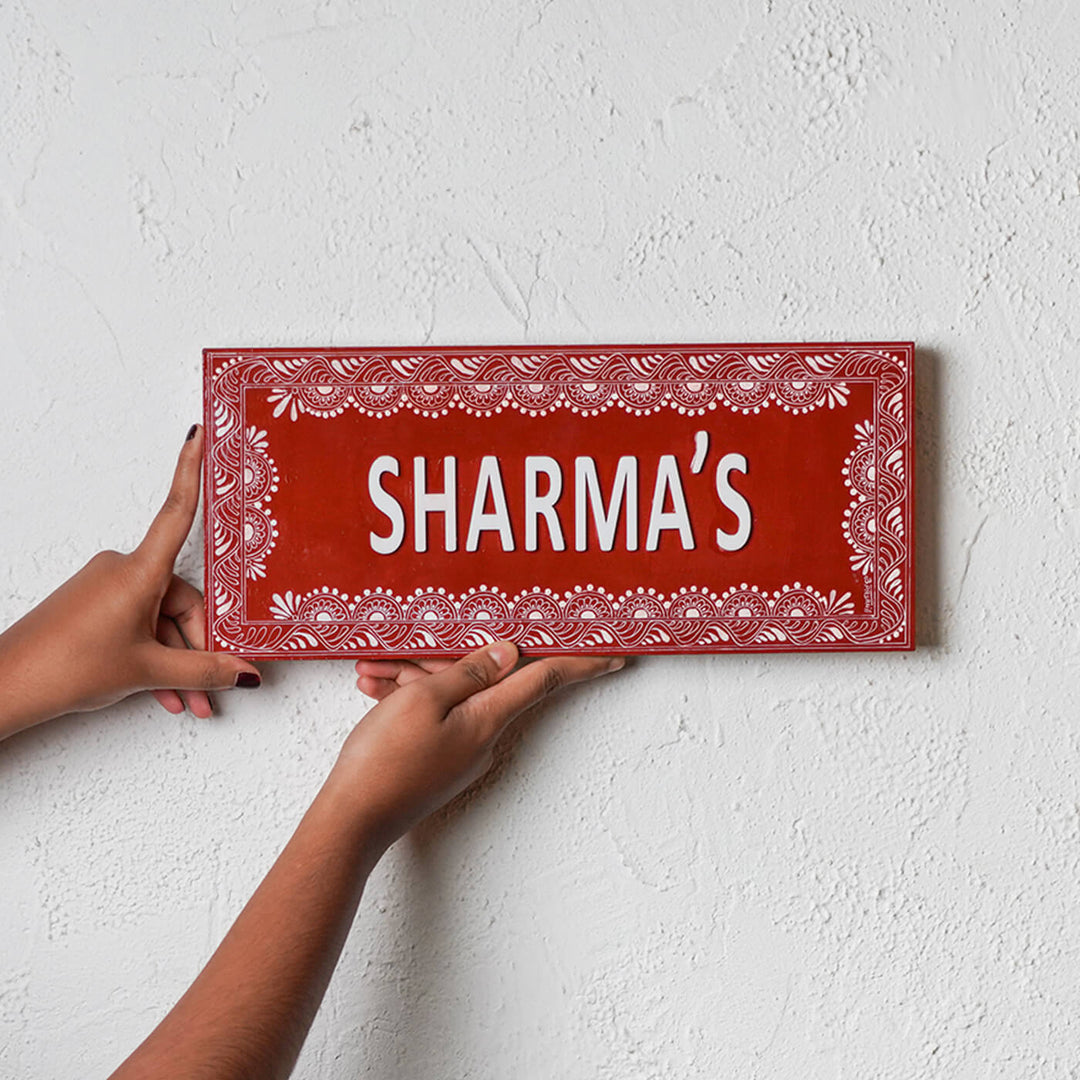 Handcrafted Personalized Aipan Art Wooden Name Plate