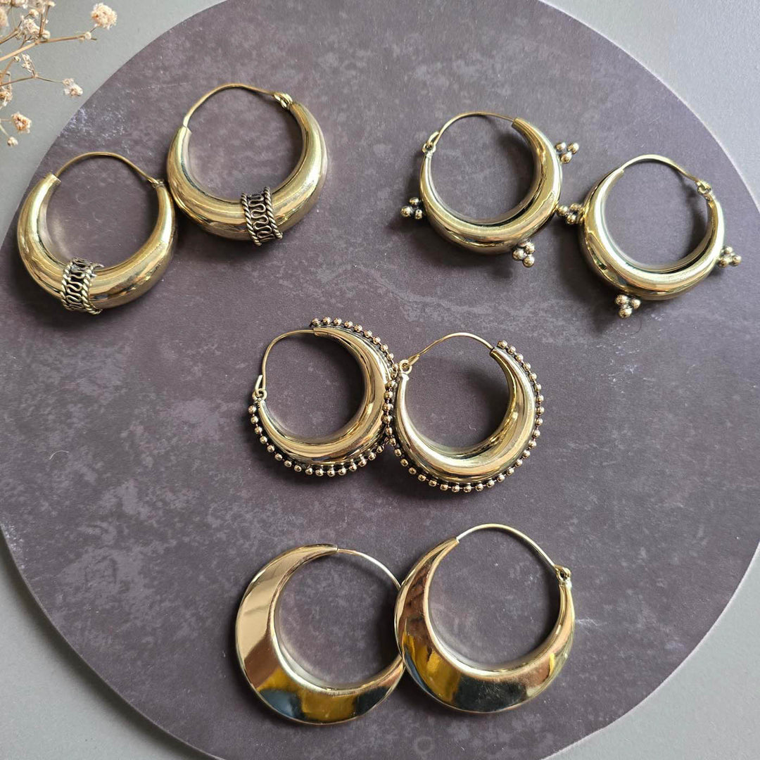 Handmade Vintage Vibes Hoops Brass Earrings | Set Of 4