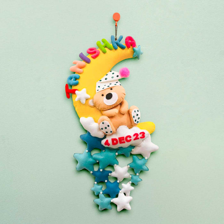 Personalized Teddy & Stars Theme Felt Kids Name Plate