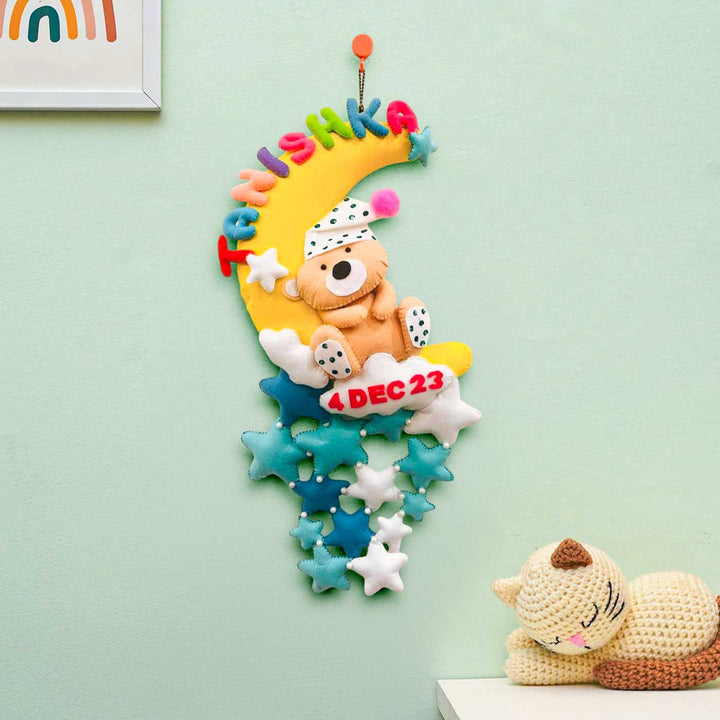 Personalized Teddy & Stars Theme Felt Kids Name Plate