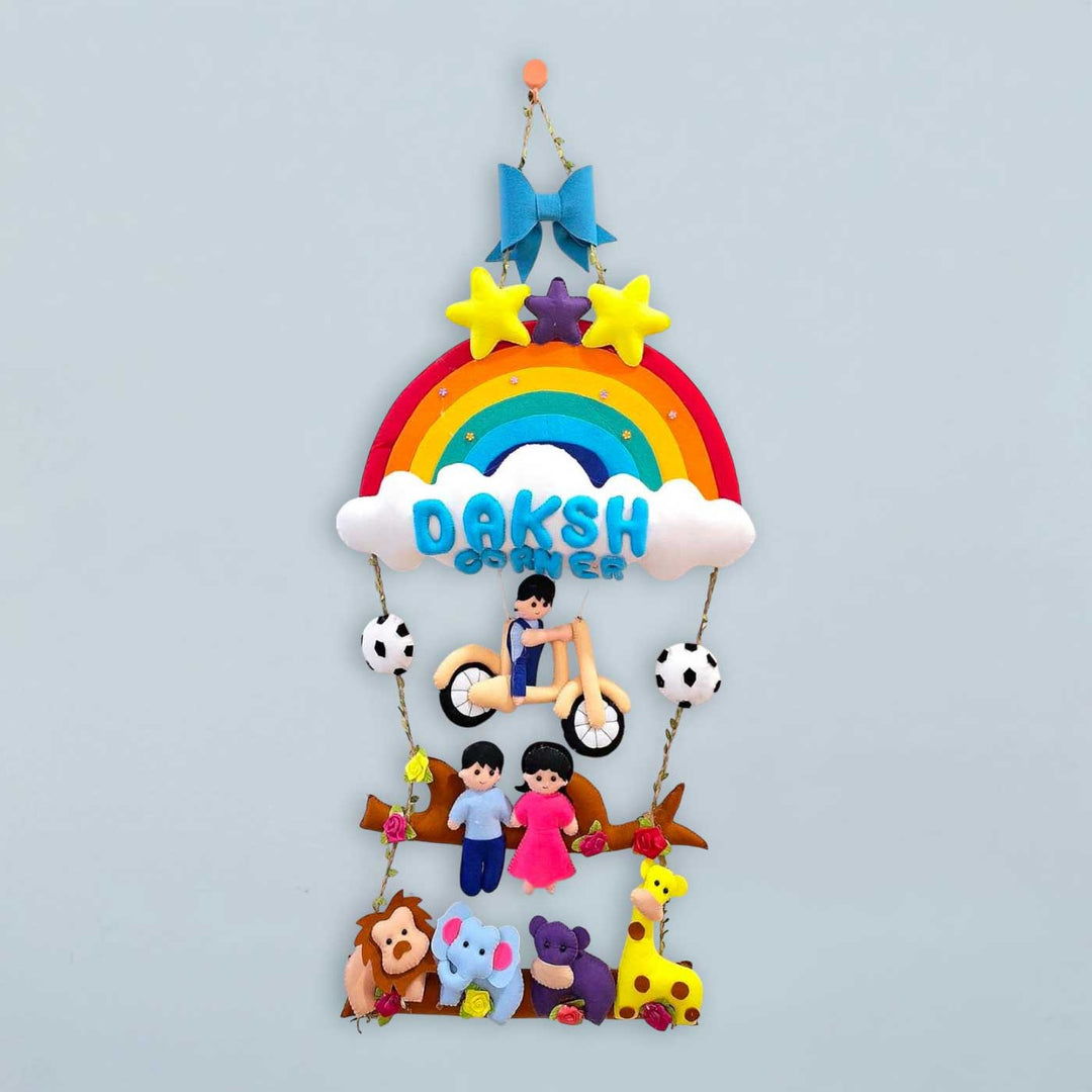 Personalized Rainbow & Jungle Theme Felt Kids Name Plate