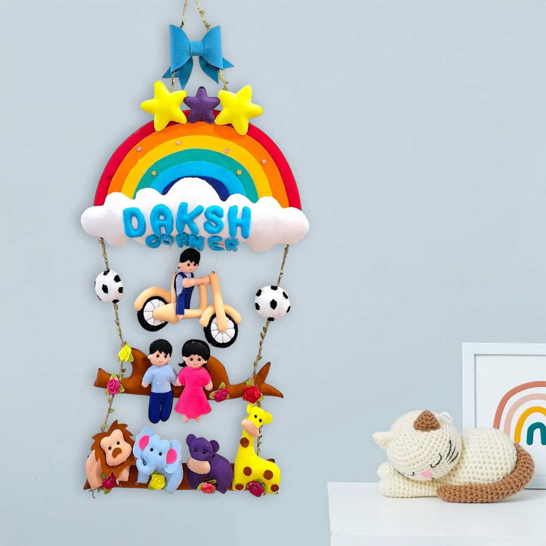 Personalized Rainbow & Jungle Theme Felt Kids Name Plate