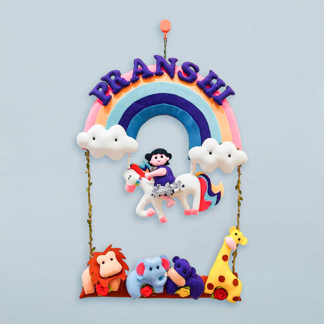 Personalized Rainbow & Unicorn Theme Felt Kids Name Plate