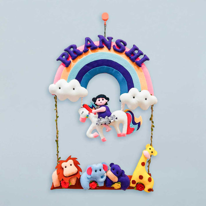 Personalized Rainbow & Unicorn Theme Felt Kids Name Plate