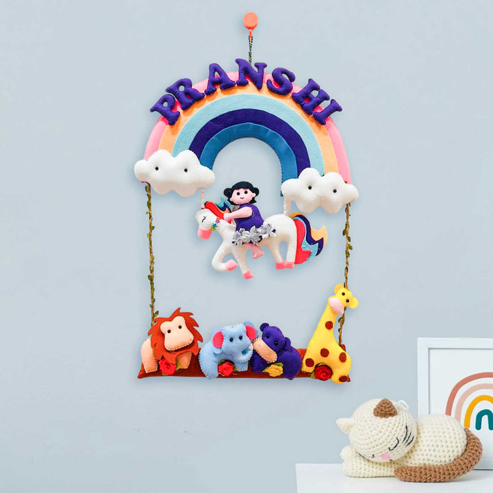 Personalized Rainbow & Unicorn Theme Felt Kids Name Plate