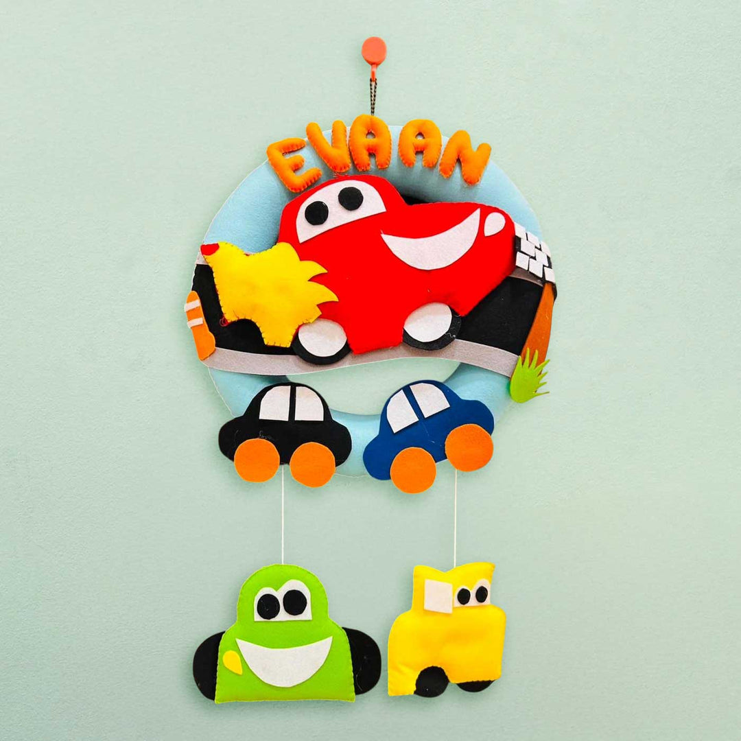 Personalized Cars Theme Felt Kids Name Plate