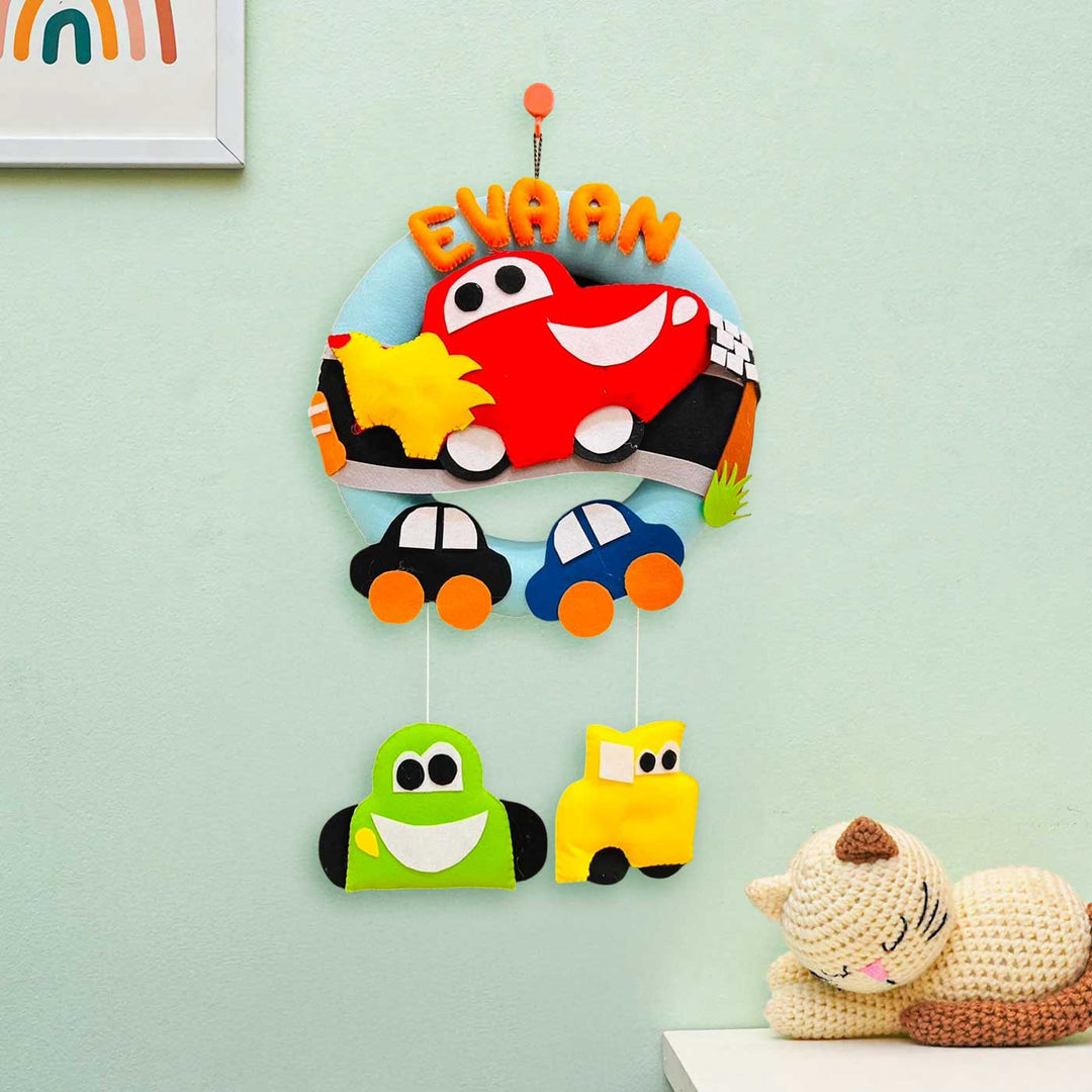 Personalized Cars Theme Felt Kids Name Plate