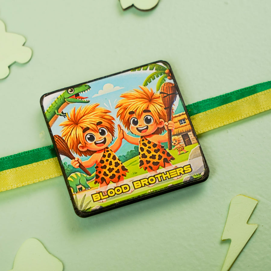 Handmade Reusable Blood Brothers Mdf Wood Rakhi With Roli Chawal For Brother - Close-up Front View