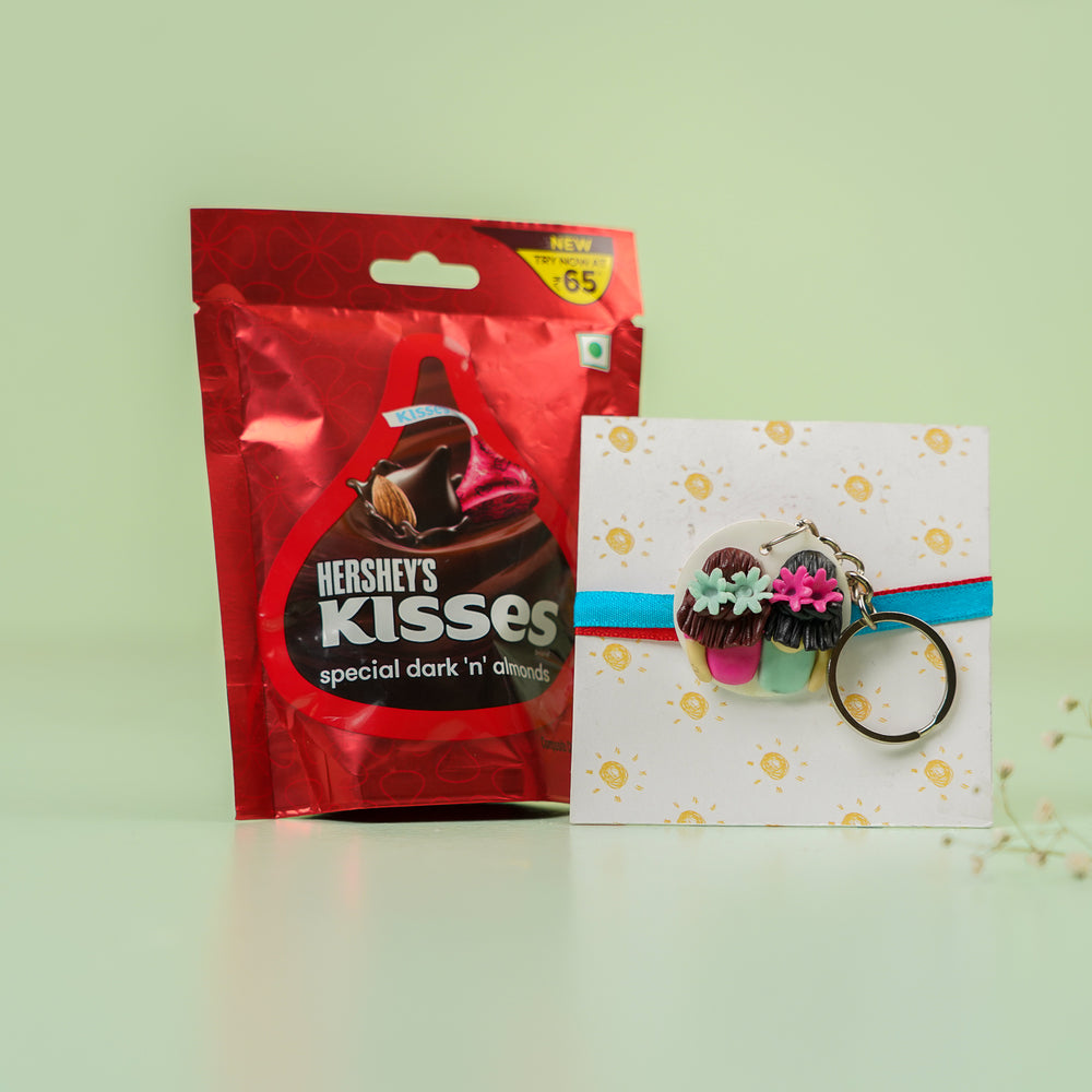 Handmade Reusable Twin Sisters Keychain Clay Rakhi With Roli Chawal - Product with Packaging