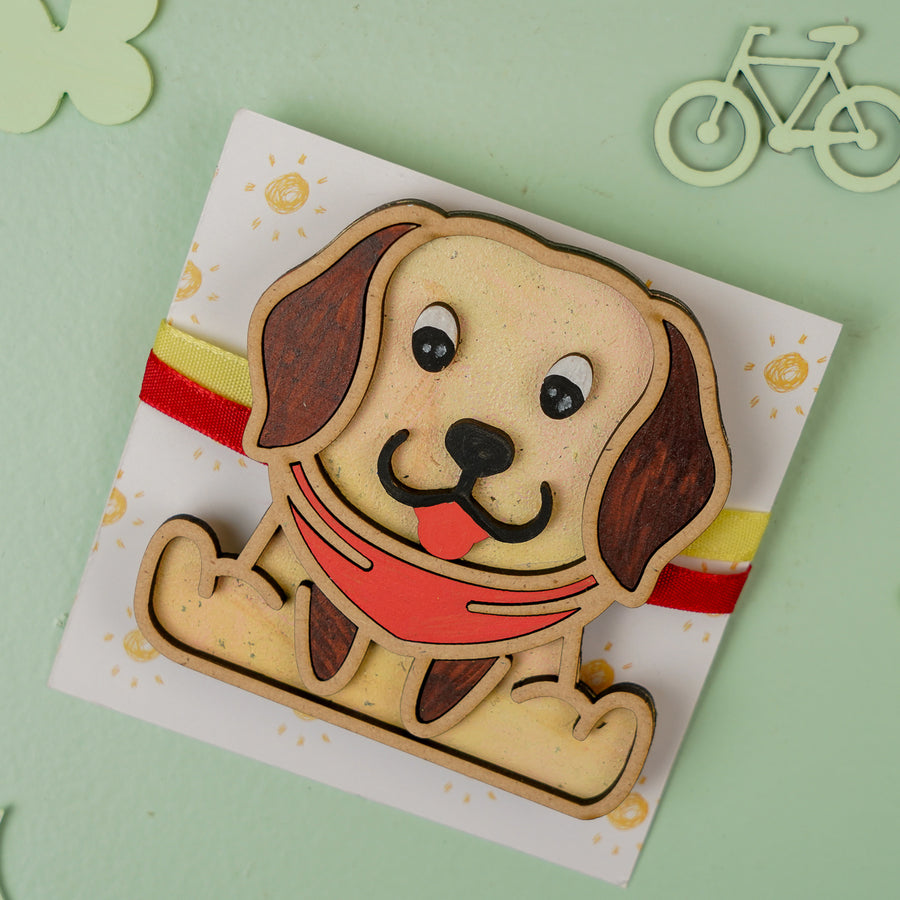 Handmade Reusable Dog Acrylic Rakhi With Roli Chawal - Front View