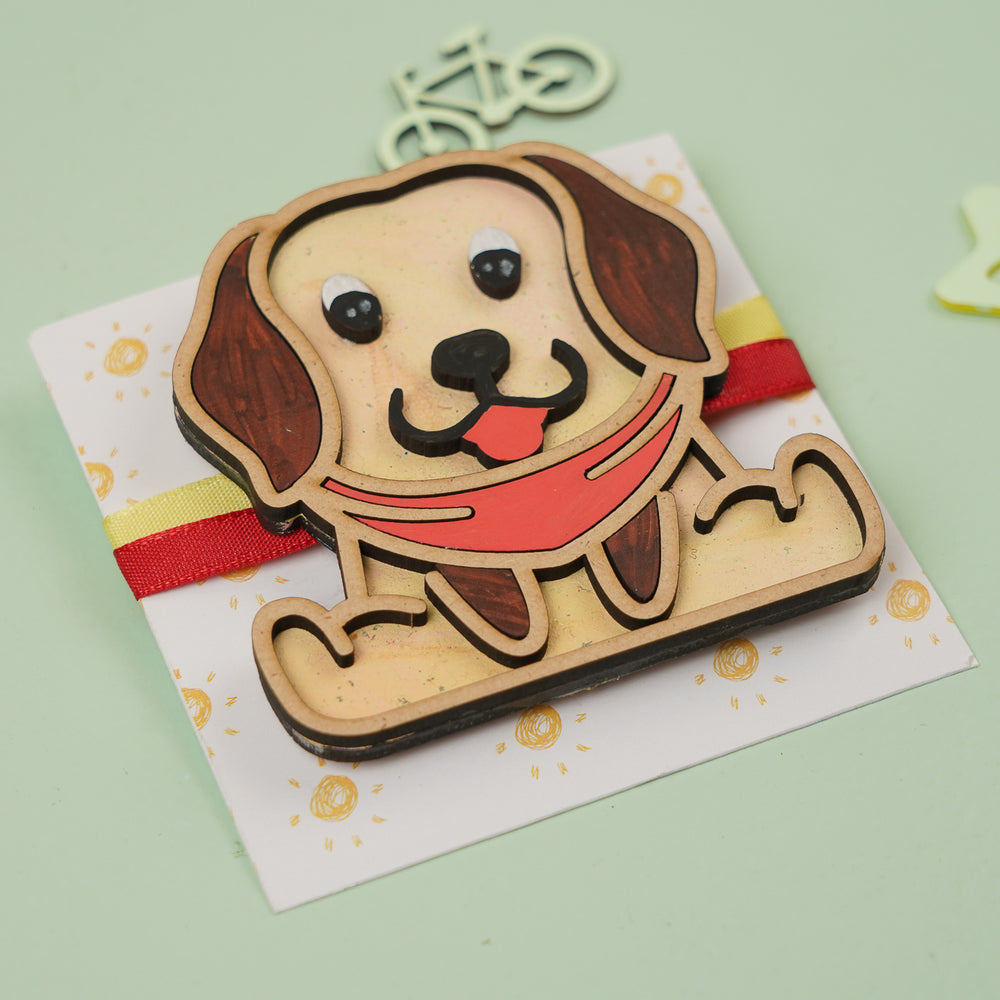 Handmade Reusable Dog Acrylic Rakhi With Roli Chawal - Angled Side View