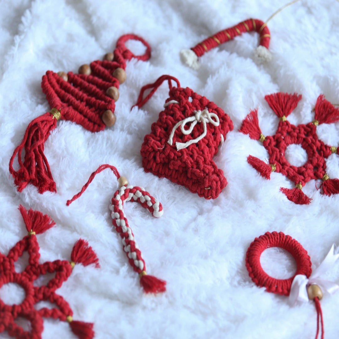 Handmade Xmas Macrame Ornaments For Christmas Tree Decoration | Set Of 7
