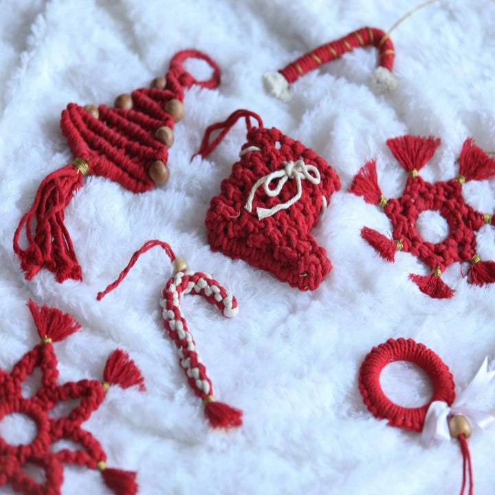 Handmade Xmas Macrame Ornaments For Christmas Tree Decoration | Set Of 7