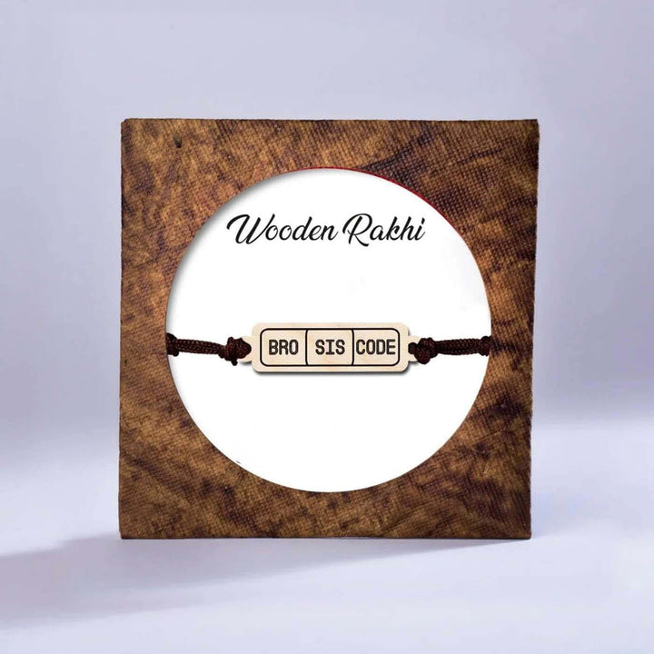 Handmade Bro Sis Code Wooden Rakhi With Roli Chawal - In Packaging Box Display