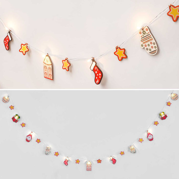 3 m, 14 Bulbs | Decorative Pine Wood Bobble, Gift & House LED Fairy Light