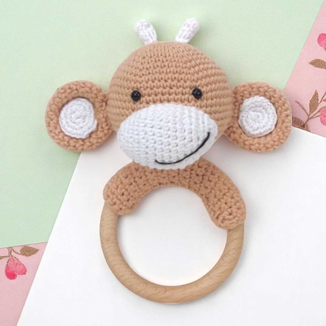 Handmade Crochet Monkey Rattle For Newborns