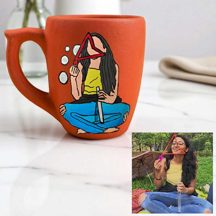 Photo Personalized Hand-Painted Happy Girl Theme Terracotta Mug