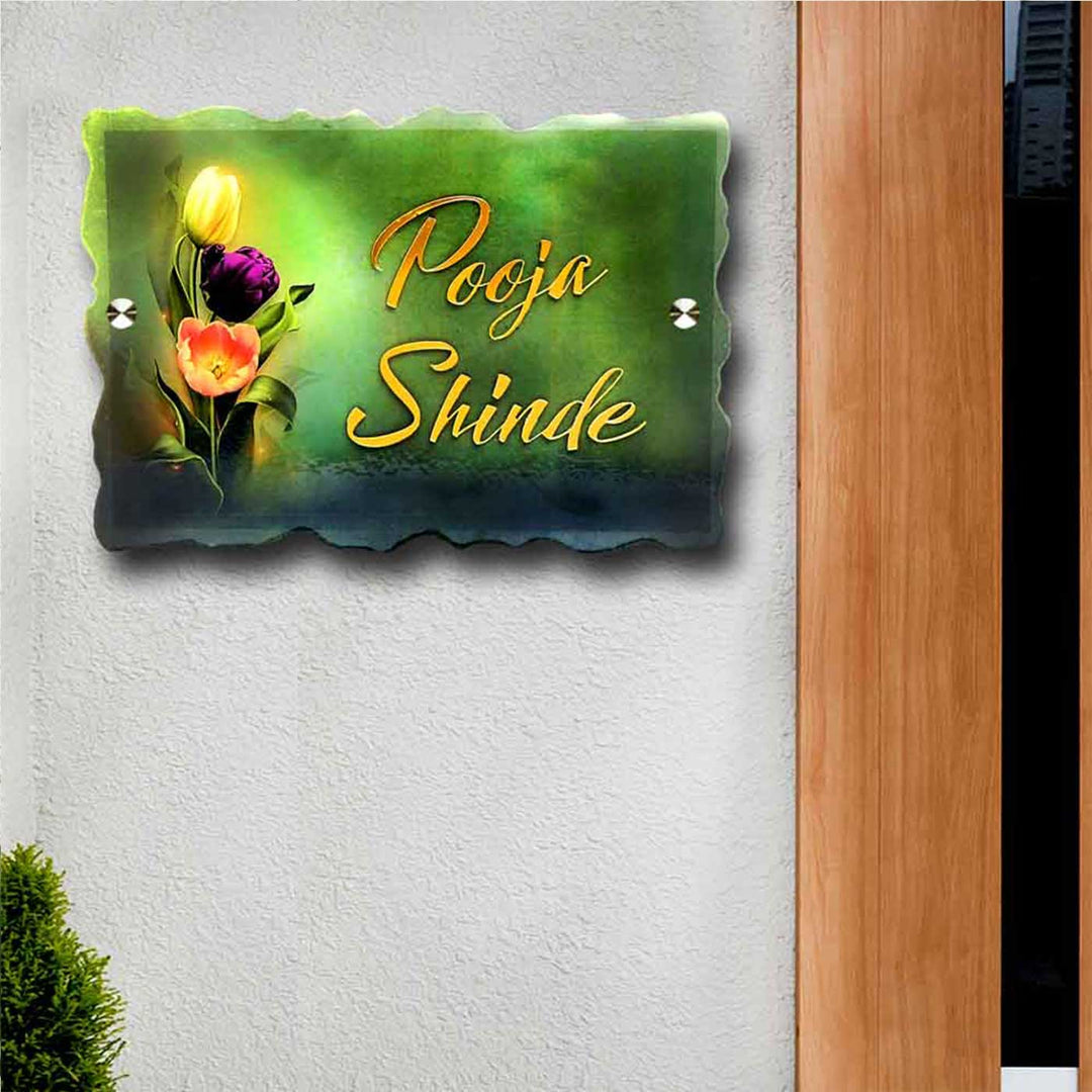 Personalized Handmade Floral Resin Name Plate - Mounted on Exterior Wall Near Door
