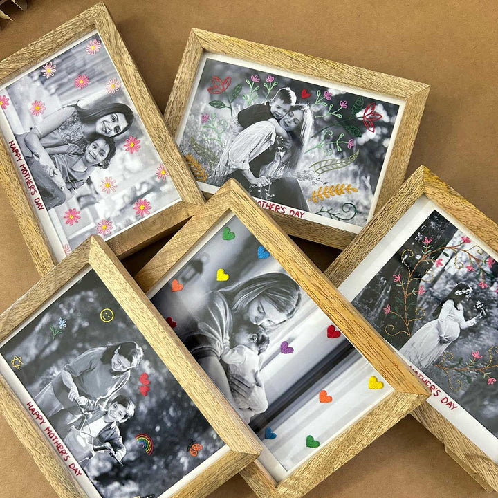 Daisy Style Hand Embroidered Photo With Wooden Frame