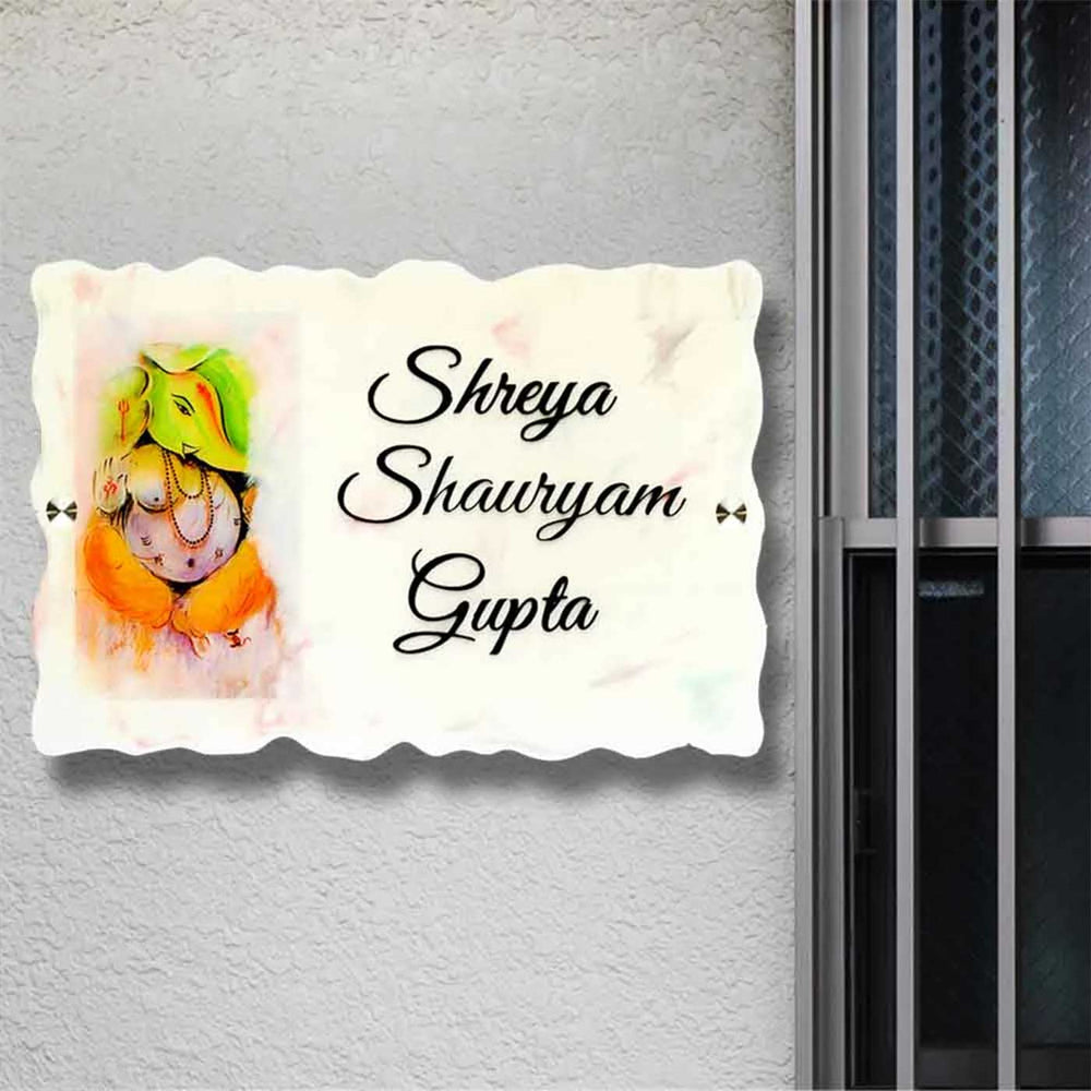 Personalized Handmade Ganesha Art Resin Name Plate 1 - Mounted on Wall Near Doorway