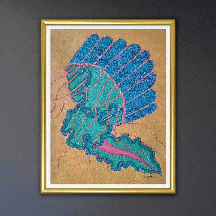 36 x 24 Inch | Sea Spirit Jellyfish | Original Hand Painted Tribal Gond Art Painting | Acrylic Paints On Canvas