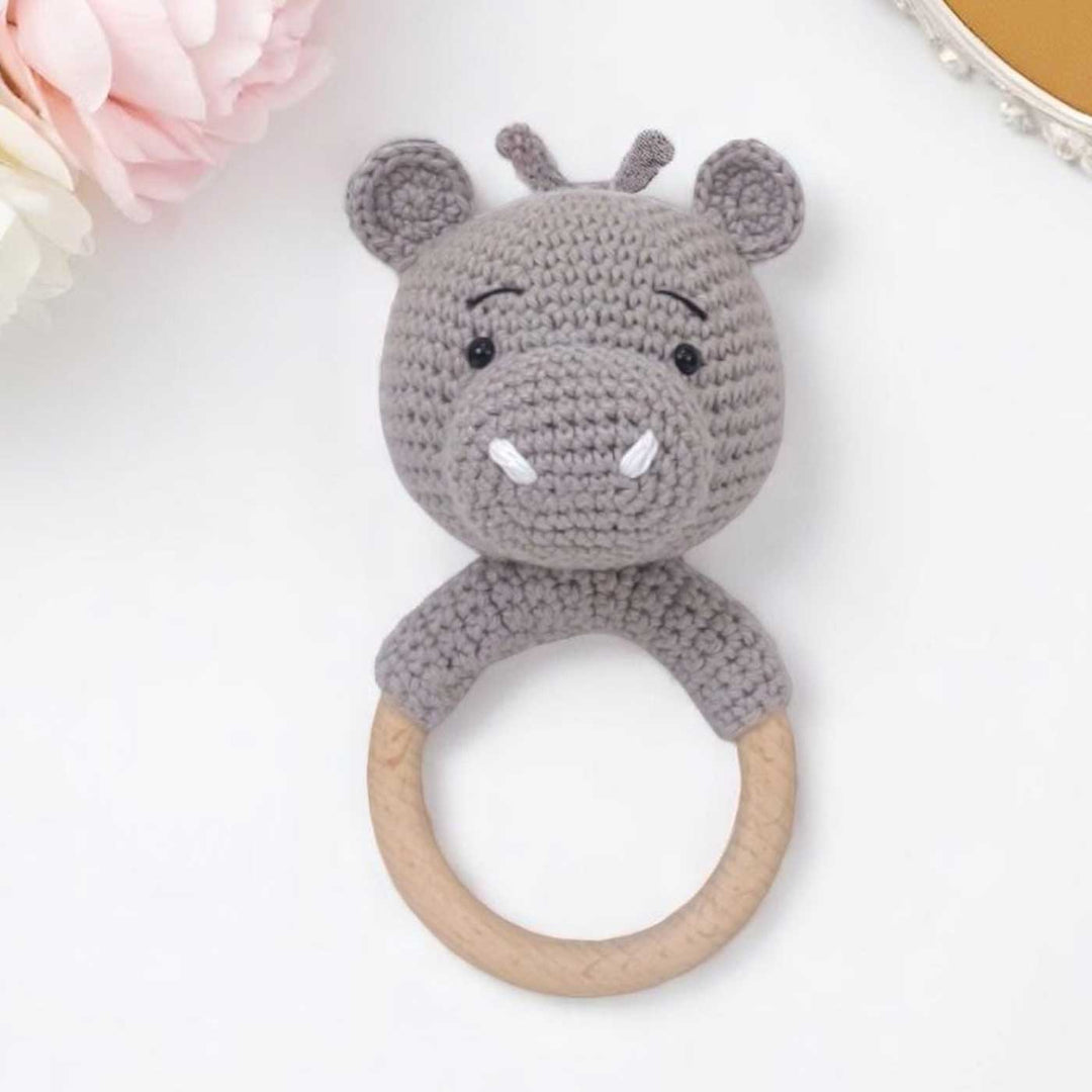 Handmade Crochet Hippo Rattle For Newborns