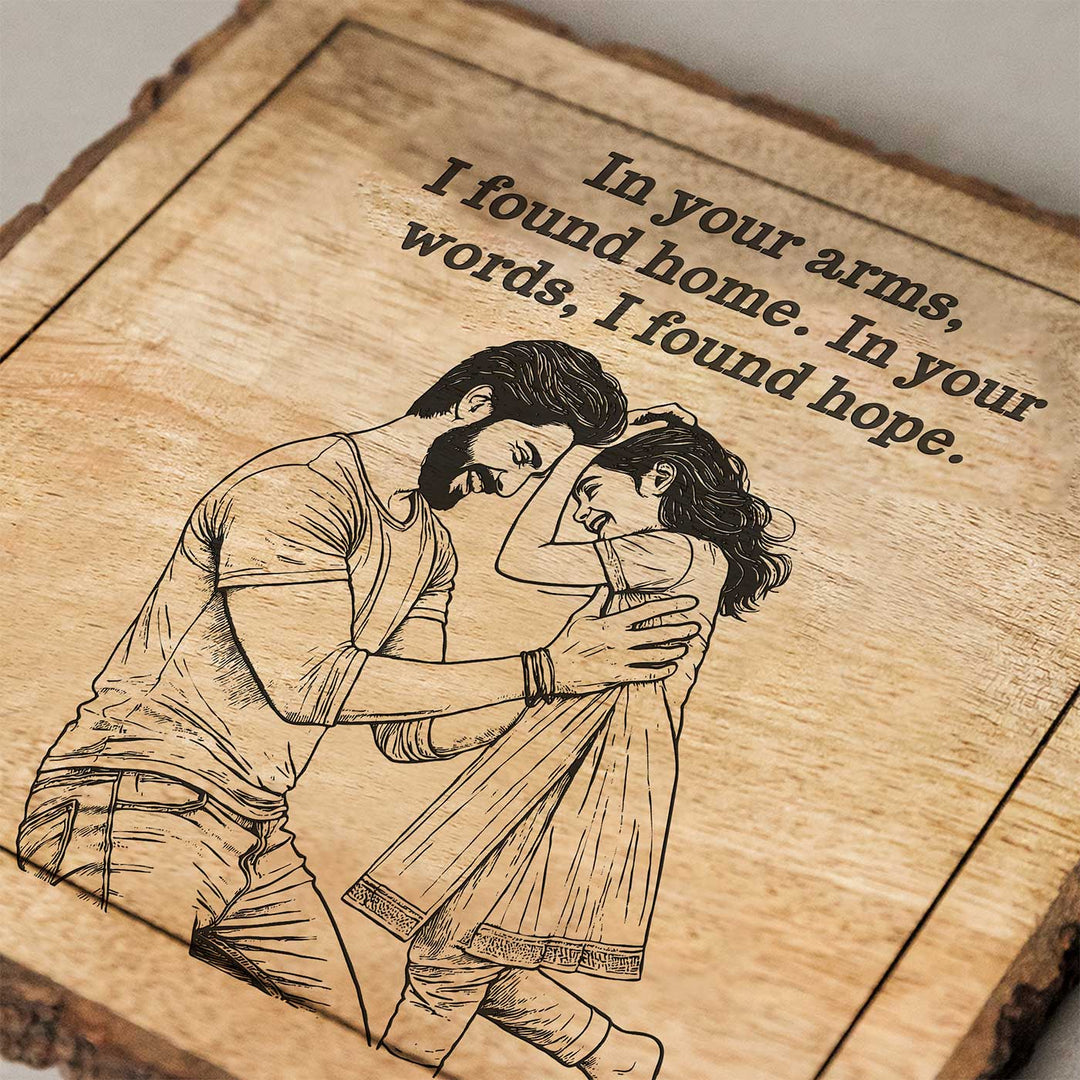 Personalized Hand Carved Engraved Dad And Daughter Theme Wooden Decorative Plaque