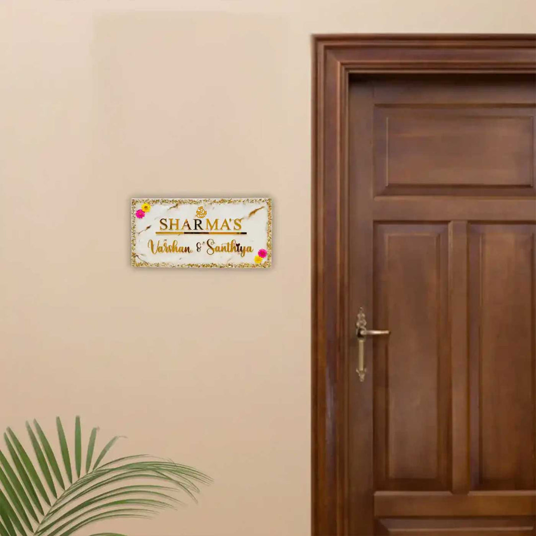 Personalized White & Gold Ganesha Theme Resin Name Plate