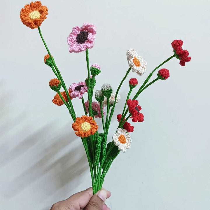 Handmade Crochet Colourful Daisies Cotton Flower Bouquet
