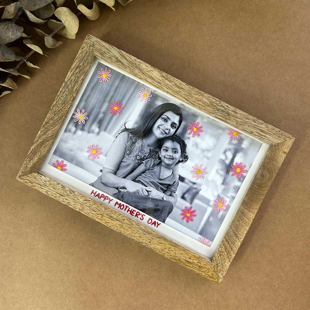 Daisy Style Hand Embroidered Photo With Wooden Frame