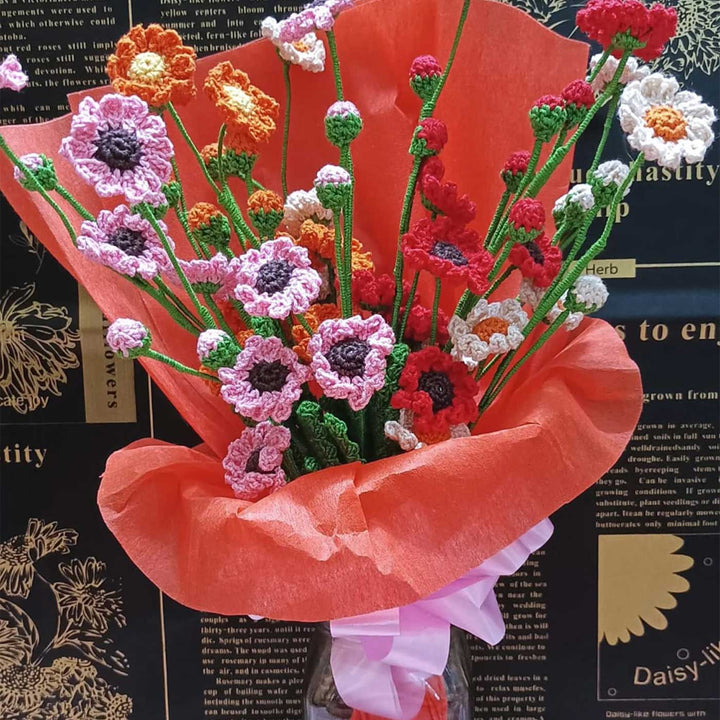 Handmade Crochet Colourful Daisies Cotton Flower Bouquet