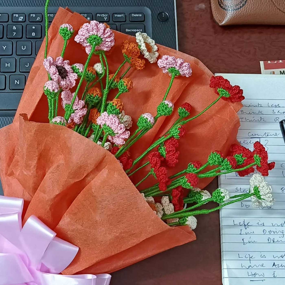 Handmade Crochet Colourful Daisies Cotton Flower Bouquet