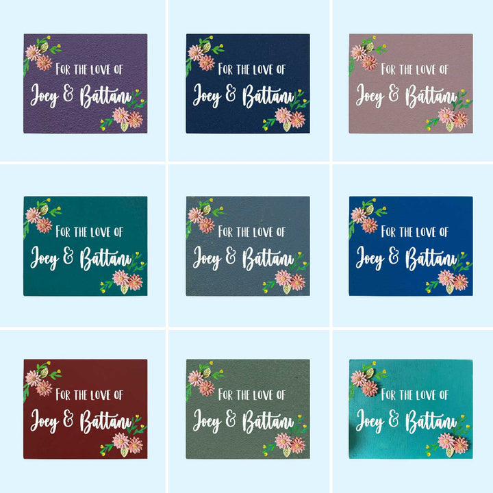 Personalized Handmade Floral Wooden Name Plate For Couples - Grid Layout Showing Color Variations