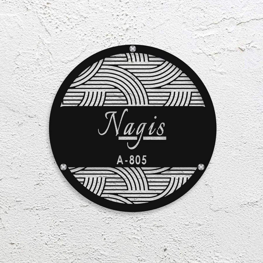 Personalized Laser Cut Round Steel Name Plate 1 - Mounted on Wall with Screws
