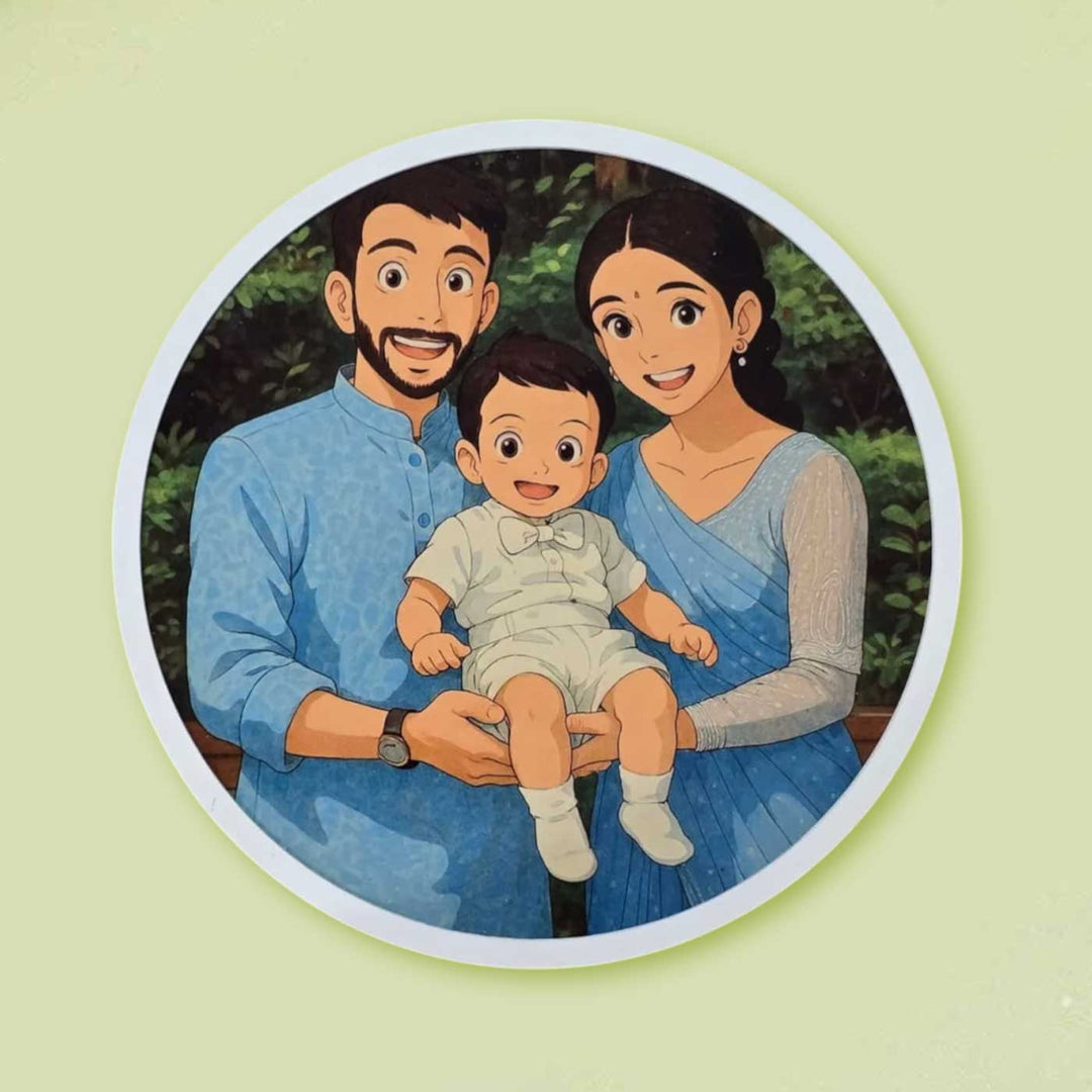 Photo Personalized Ghibli Art Design Circle Wooden Photo Frame